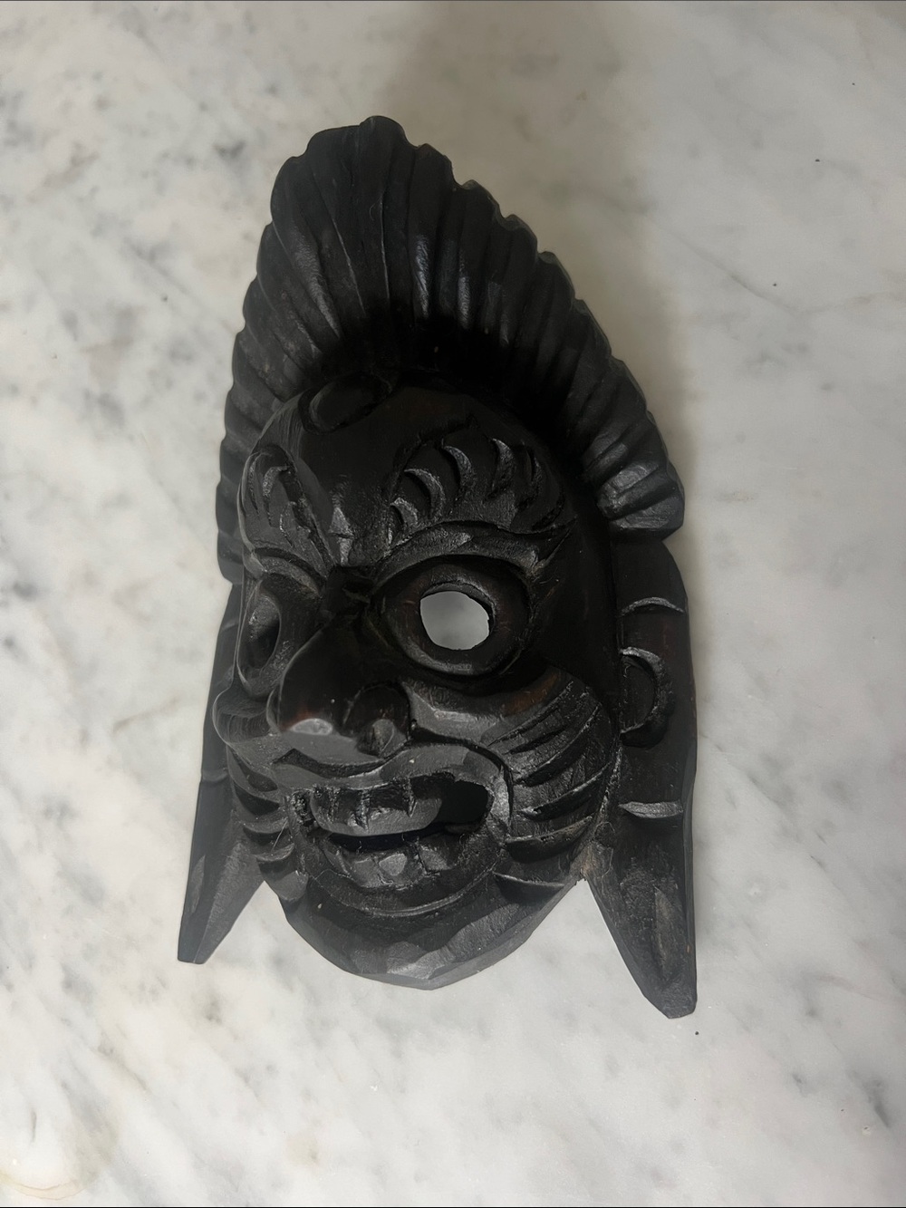 Vintage Tibetan Mahakala Mask Hand Carved Wood Buddhist Protector Wall Hanging
